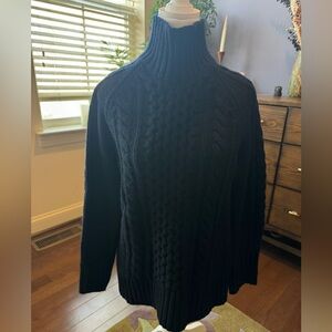 Burberry Navy Blue Cashmere Cable Knit  Turtleneck Sweater